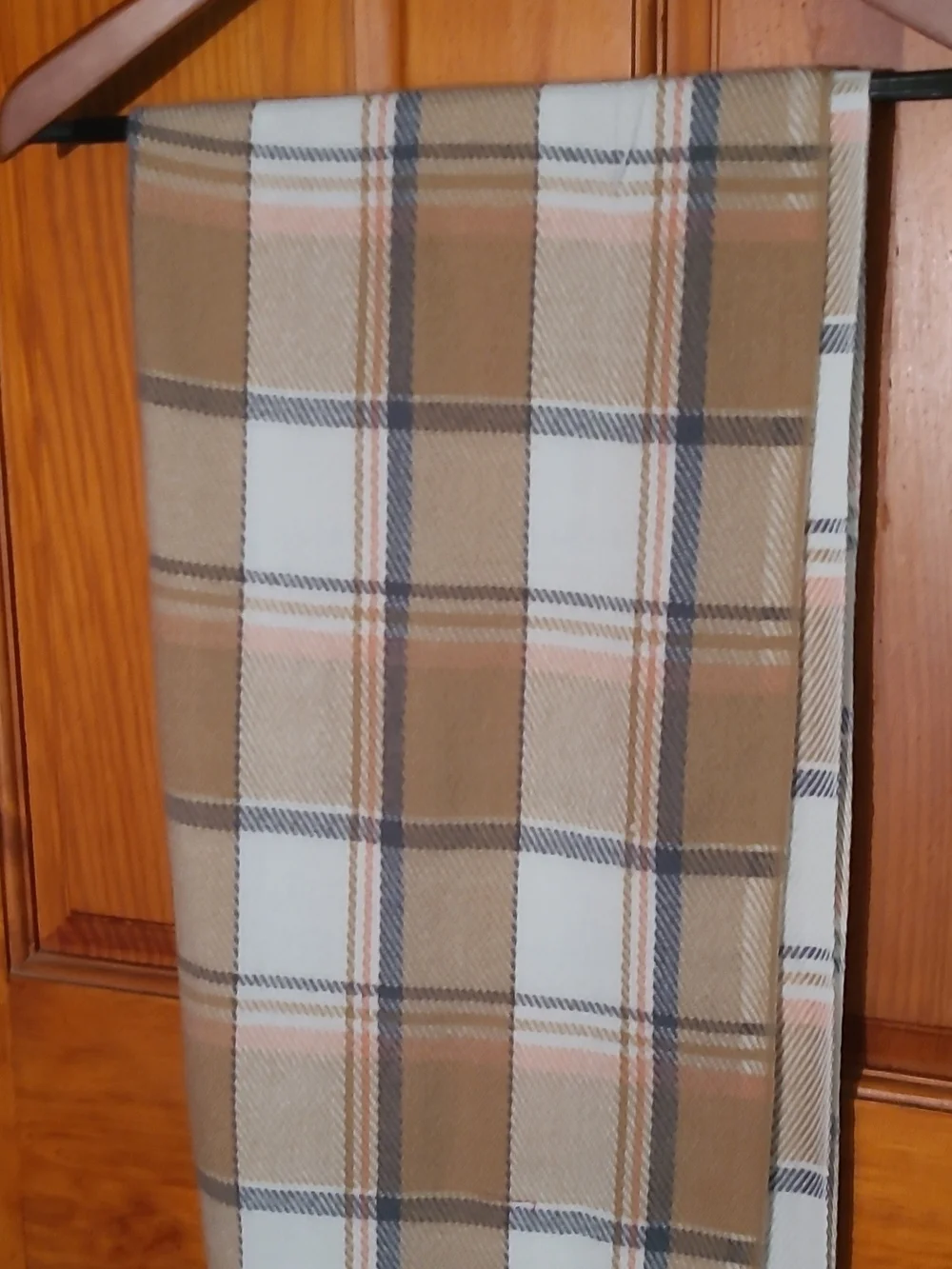 Plaid Fringe Wrap Scarf in Camel and Cream NWOT